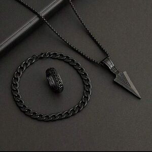 3pcs Punk Rock Accessories Arrow Necklace, Bracelet And Ring